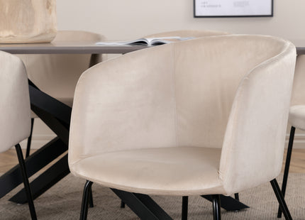 Venture Home Berit & Piazza Matstolar Beige + Rektangulära Matbord 180 x 90 Svart