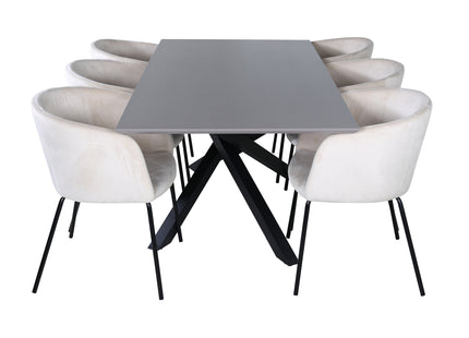 Venture Home Berit & Piazza Matstolar Beige + Rektangulära Matbord 180 x 90 Svart