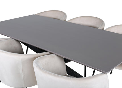 Venture Home Berit & Piazza Matstolar Beige + Rektangulära Matbord 180 x 90 Svart