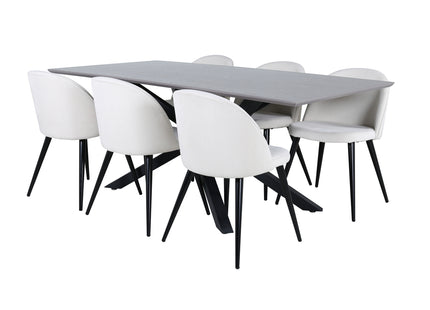 Venture Home Velvet & Piazza Matstolar 2-pack Grädde + Rektangulära Matbord 180 x 90 Svart