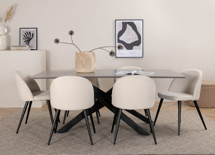 Venture Home Velvet & Piazza Matstolar 2-pack Grädde + Rektangulära Matbord 180 x 90 Svart