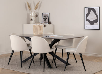 Venture Home Velvet & Piazza Matstolar 2-pack Grädde + Rektangulära Matbord 180 x 90 Svart