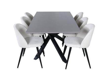 Venture Home Velvet & Piazza Matstolar 2-pack Grädde + Rektangulära Matbord 180 x 90 Svart