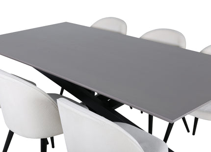 Venture Home Velvet & Piazza Matstolar 2-pack Grädde + Rektangulära Matbord 180 x 90 Svart