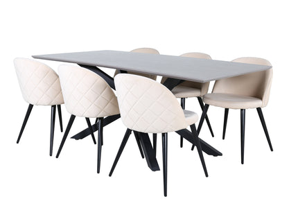 Venture Home Velvet & Piazza Matstolar 2-pack Beige + Rektangulära Matbord 180 x 90 Svart