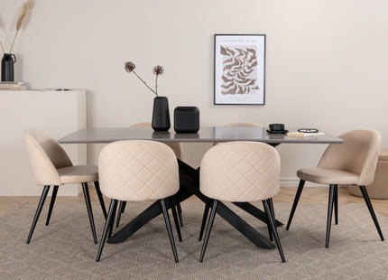 Venture Home Velvet & Piazza Matstolar 2-pack Beige + Rektangulära Matbord 180 x 90 Svart