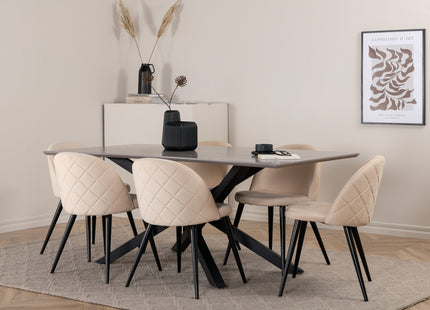 Venture Home Velvet & Piazza Matstolar 2-pack Beige + Rektangulära Matbord 180 x 90 Svart
