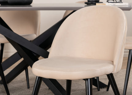 Venture Home Velvet & Piazza Matstolar 2-pack Beige + Rektangulära Matbord 180 x 90 Svart