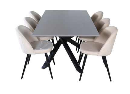 Venture Home Velvet & Piazza Matstolar 2-pack Beige + Rektangulära Matbord 180 x 90 Svart