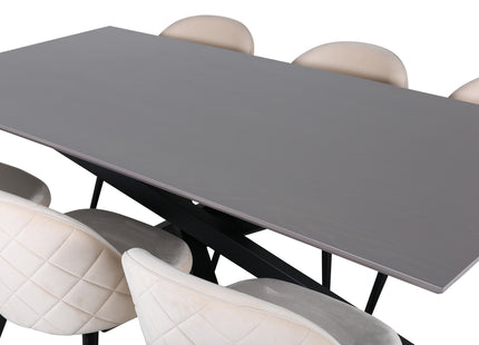 Venture Home Velvet & Piazza Matstolar 2-pack Beige + Rektangulära Matbord 180 x 90 Svart