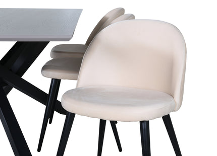 Venture Home Velvet & Piazza Matstolar 2-pack Beige + Rektangulära Matbord 180 x 90 Svart