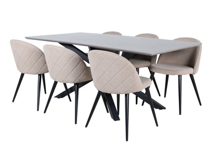 Venture Home Velvet & Piazza Matstolar 2-pack Beige + Rektangulära Matbord 180 x 90 Svart