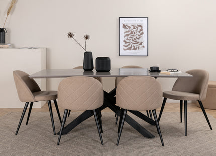 Venture Home Velvet & Piazza Matstolar 2-pack Beige + Rektangulära Matbord 180 x 90 Svart