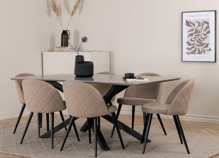 Venture Home Velvet & Piazza Matstolar 2-pack Beige + Rektangulära Matbord 180 x 90 Svart
