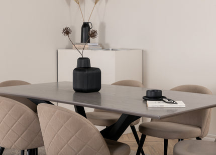 Venture Home Velvet & Piazza Matstolar 2-pack Beige + Rektangulära Matbord 180 x 90 Svart
