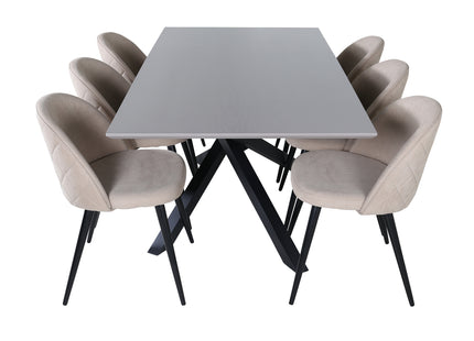 Venture Home Velvet & Piazza Matstolar 2-pack Beige + Rektangulära Matbord 180 x 90 Svart