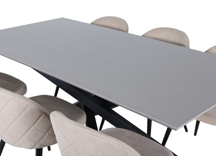 Venture Home Velvet & Piazza Matstolar 2-pack Beige + Rektangulära Matbord 180 x 90 Svart