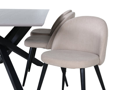 Venture Home Velvet & Piazza Matstolar 2-pack Beige + Rektangulära Matbord 180 x 90 Svart