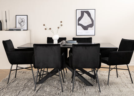 Venture Home Petra & Piazza Matstolar Svart + Rektangulära Matbord 180 x 90 Svart