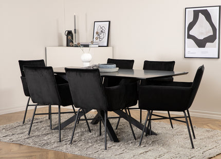 Venture Home Petra & Piazza Matstolar Svart + Rektangulära Matbord 180 x 90 Svart