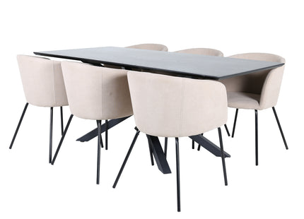 Venture Home Berit & Piazza Matstolar Beige + Rektangulära Matbord 180 x 90 Svart