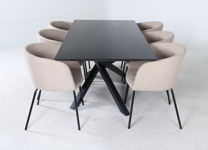 Venture Home Berit & Piazza Matstolar Beige + Rektangulära Matbord 180 x 90 Svart