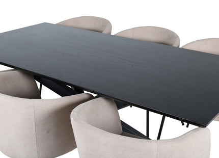 Venture Home Berit & Piazza Matstolar Beige + Rektangulära Matbord 180 x 90 Svart