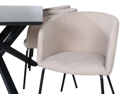 Venture Home Berit & Piazza Matstolar Beige + Rektangulära Matbord 180 x 90 Svart