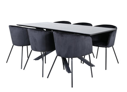 Venture Home Berit & Piazza Matstolar Svart + Rektangulära Matbord 180 x 90 Svart