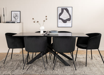 Venture Home Berit & Piazza Matstolar Svart + Rektangulära Matbord 180 x 90 Svart