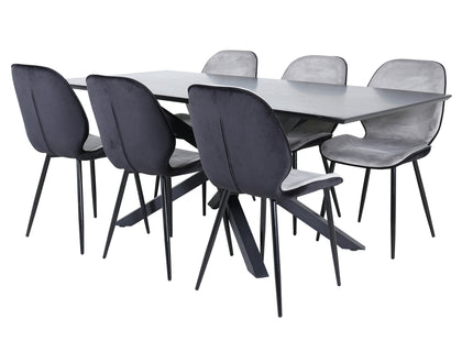 Venture Home Emma & Piazza Matstolar 2-pack Grå + Rektangulära Matbord 180 x 90 Svart