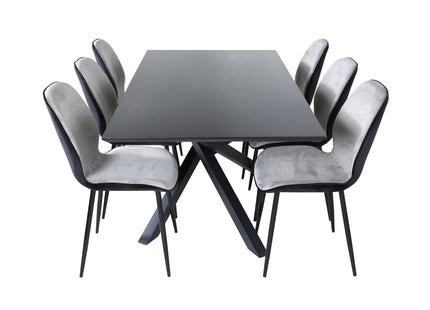 Venture Home Emma & Piazza Matstolar 2-pack Grå + Rektangulära Matbord 180 x 90 Svart