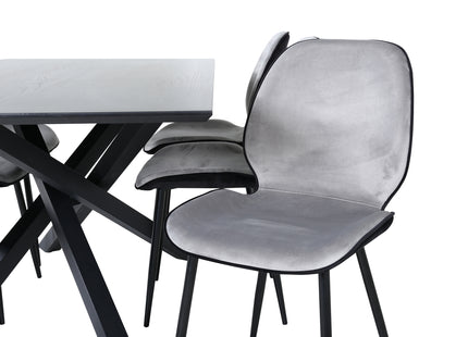 Venture Home Emma & Piazza Matstolar 2-pack Grå + Rektangulära Matbord 180 x 90 Svart