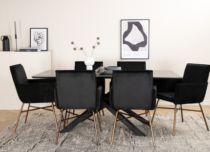 Venture Home Petra & Piazza Matstolar Svart + Rektangulära Matbord 180 x 90 Svart