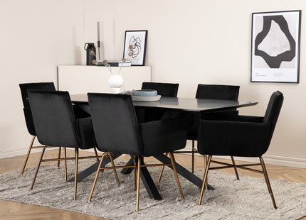 Venture Home Petra & Piazza Matstolar Svart + Rektangulära Matbord 180 x 90 Svart