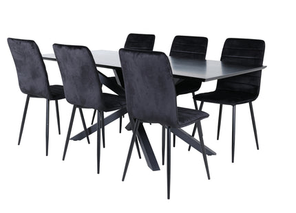 Venture Home Windu & Piazza Matstolar 2-pack Svart + Rektangulära Matbord 180 x 90 Svart