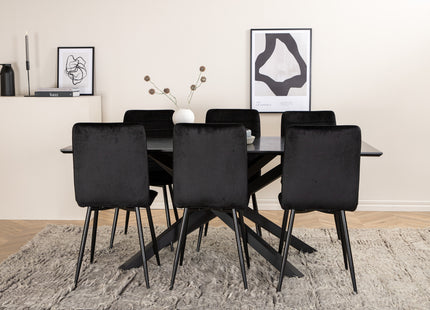 Venture Home Windu & Piazza Matstolar 2-pack Svart + Rektangulära Matbord 180 x 90 Svart