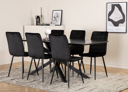 Venture Home Windu & Piazza Matstolar 2-pack Svart + Rektangulära Matbord 180 x 90 Svart