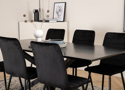 Venture Home Windu & Piazza Matstolar 2-pack Svart + Rektangulära Matbord 180 x 90 Svart