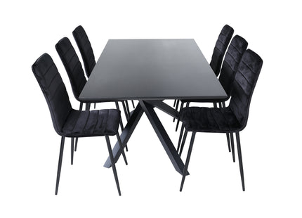Venture Home Windu & Piazza Matstolar 2-pack Svart + Rektangulära Matbord 180 x 90 Svart