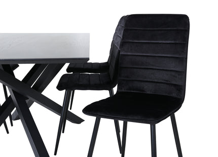Venture Home Windu & Piazza Matstolar 2-pack Svart + Rektangulära Matbord 180 x 90 Svart