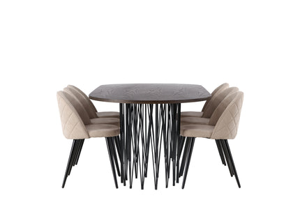 Venture Home & Furniture Fashion Velvet & Stone Matstolar 2-pack Beige + Ovala Matbord 220 x 100 Mocca