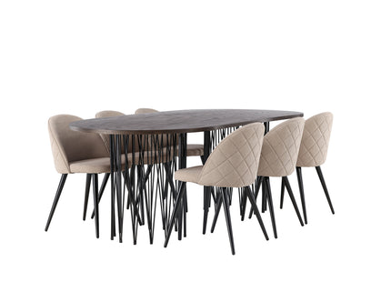 Venture Home & Furniture Fashion Velvet & Stone Matstolar 2-pack Beige + Ovala Matbord 220 x 100 Mocca