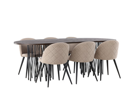 Venture Home & Furniture Fashion Velvet & Stone Matstolar 2-pack Beige + Ovala Matbord 220 x 100 Mocca