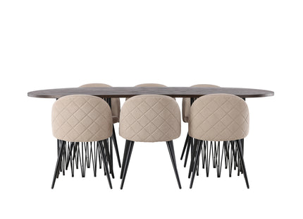 Venture Home & Furniture Fashion Velvet & Stone Matstolar 2-pack Beige + Ovala Matbord 220 x 100 Mocca