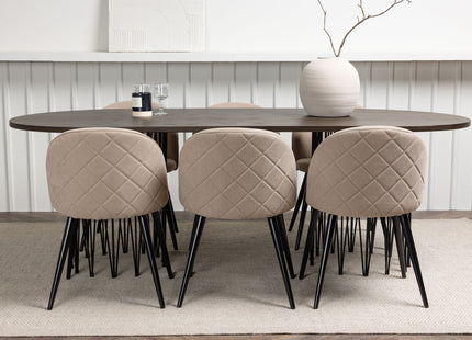 Venture Home & Furniture Fashion Velvet & Stone Matstolar 2-pack Beige + Ovala Matbord 220 x 100 Mocca