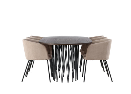 Venture Home & Furniture Fashion Berit & Stone Matstolar Beige + Ovala Matbord 220 x 100 Mocca