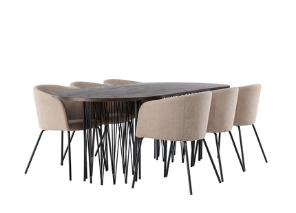 Venture Home & Furniture Fashion Berit & Stone Matstolar Beige + Ovala Matbord 220 x 100 Mocca