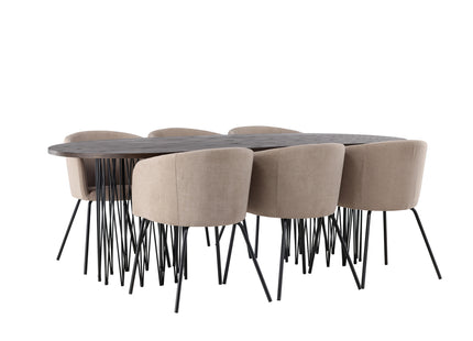Venture Home & Furniture Fashion Berit & Stone Matstolar Beige + Ovala Matbord 220 x 100 Mocca