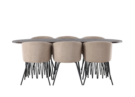 Venture Home & Furniture Fashion Berit & Stone Matstolar Beige + Ovala Matbord 220 x 100 Mocca